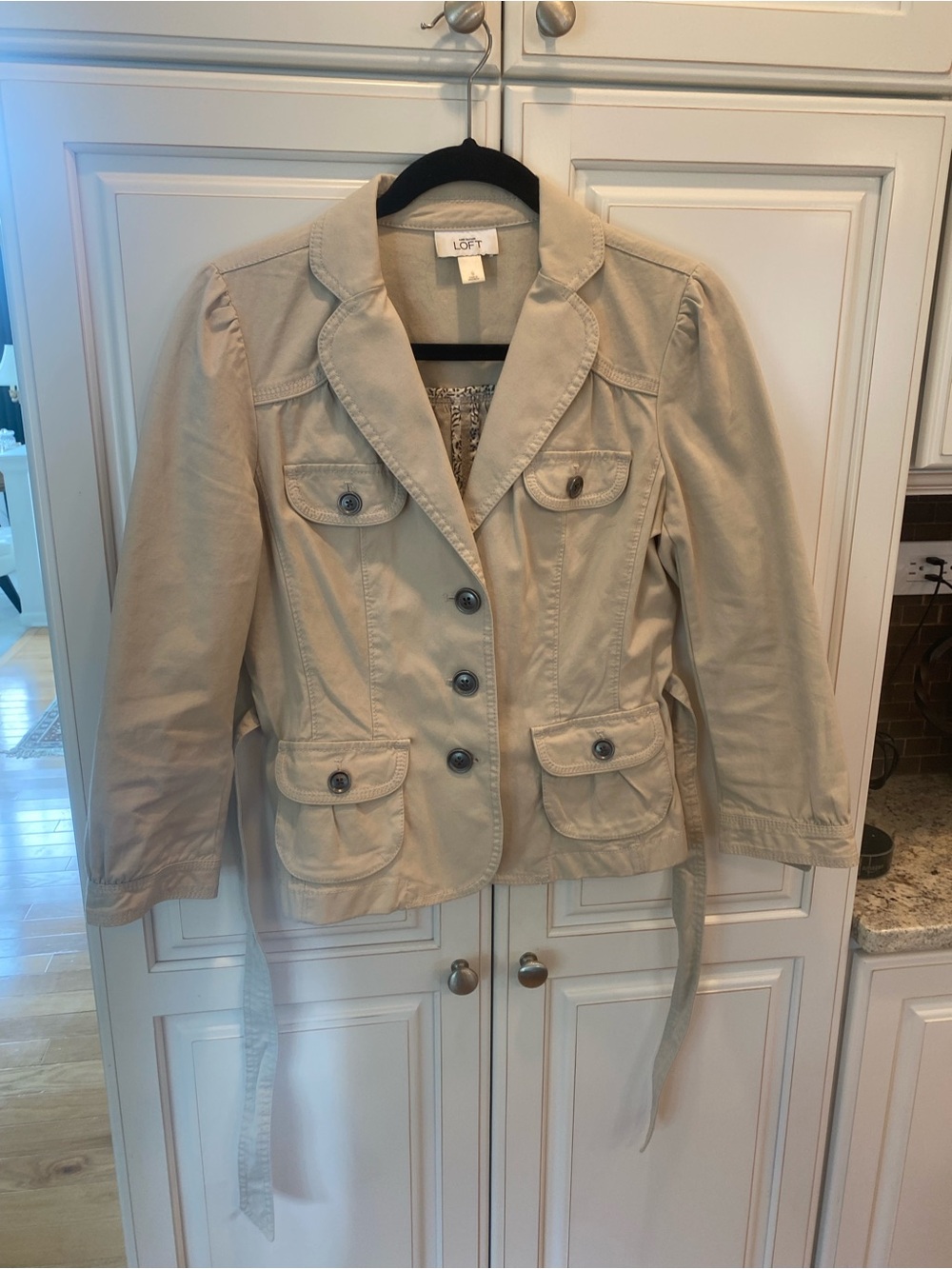 LOFT Khaki Beige Button-Front Utility Blazer